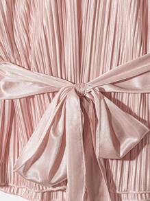 SHEIN Clasi Women's V-Neck Sleeveless Pleated Top And Wide Leg Cuffed Pants, Elegant Two Pieces Set - Pink - View 3