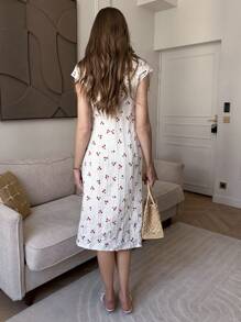 Pariaura Ditsy Floral 休闲紧身连衣裙，适合海滩、工作和日常穿着 - 白色 - 查看 2