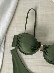 Swim Basics 1 Bộ đồ bơi mùa hè cho nữ có áo ngực dây mảnh màu trơn và quần tam giác - Màu xanh lá cây đậm - Xem 4