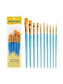 SHEIN 10pcs 2025 New Plastic Handle 10 Pieces Painting Brush Set, Oil Painting, Watercolor, Hand Painting, Art Brushes Set / Slight Glue Overflow Is Inevitable - Multicolor - View 3