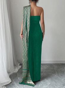 Chiquease Women Tight-Fitting Ruched Metallic Print Bodycon Mini Dress - Green - View 2