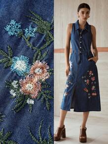 MOTF PREMIUM EMBROIDERY SPLIT DENIM DRESS - Blue - View 2