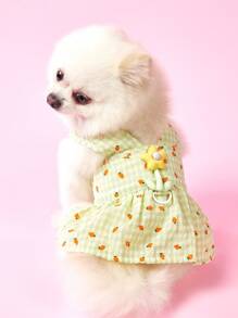 PETSIN Green Lightweight Breathable Pet Dress With Adorable 3D Carrot Print Decoration, Suitable For Spring/Summer ,Kawaii