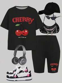 2 pièces/Ensemble T-shirt à manches courtes ample et confortable et leggings pour filles ados, été