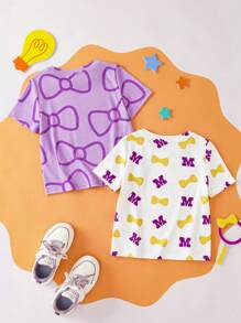 Blippi X SHEIN Set de 2 camisetas de manga corta con estampado de lazo y letra para niña joven