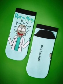 Rick and Morty X SHEIN 4 Pairs Soft Breathable Moisture-Wicking Women Short Socks, Reinforced Toe & Heel For Durability, Suitable For Spring, Summer, Autumn, Winter, Black & Blue Unisex Socks - Multicolor - View 9