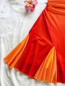 Soleia 女士度假渐变扎染印花细肩带迷你连衣裙，垂坠领口，露背，蝴蝶结，鱼尾，性感风格，迷你连衣裙，茶歇，外出，浪漫约会，海滩装，网眼，年轻，少女