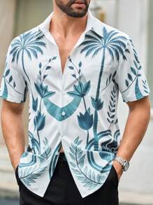 Manfinity VCAY 男士椰子树3D数码印花休闲短袖衬衫