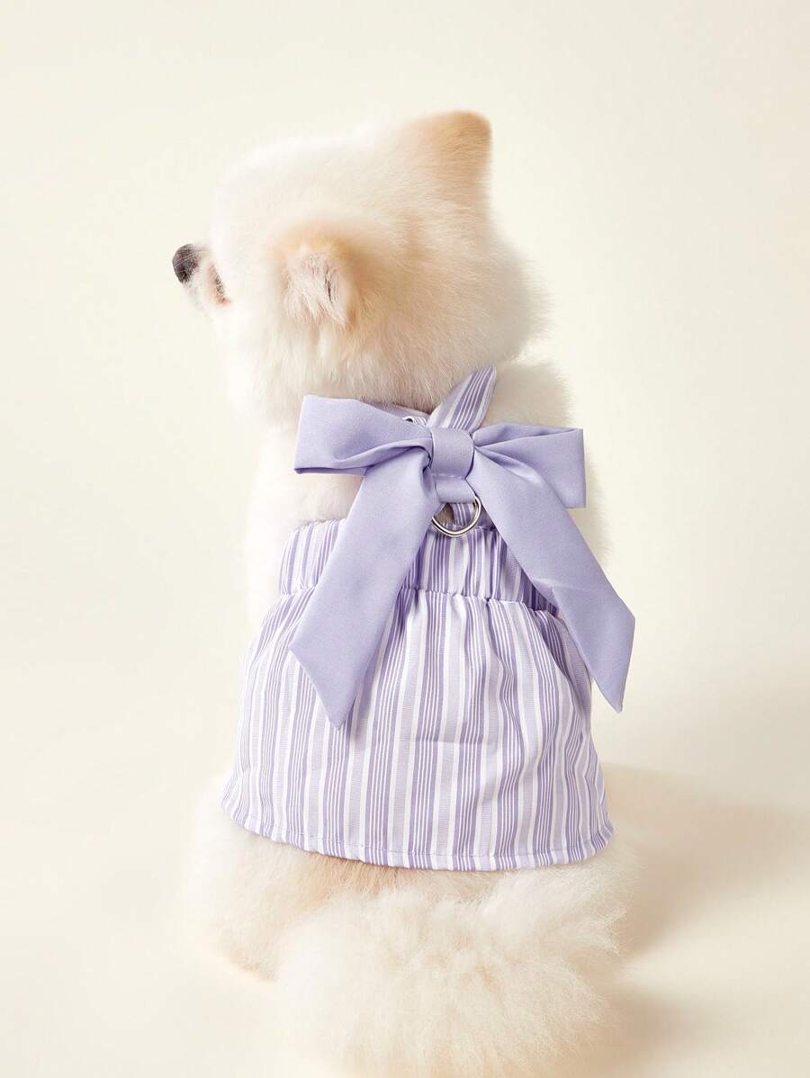 PETSIN Rochie elegantă violetă pentru primăvară/vară, adorabilă, cu fundă 3D, potrivită pentru petrecere, ziua de naștere, îmbrăcăminte pentru animale de companie pentru pisici și câini - Violet - Vizualizare 1