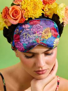 Frida Kahlo X SHEIN 1 pieza Antifaz para los ojos con estampado floral, hecho de tela de satén suave con alta opacidad, diseño lujoso y de moda