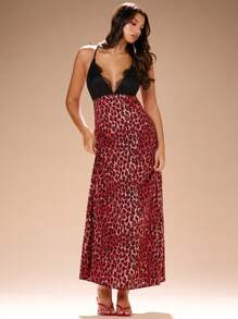 Glamine Rochie cu decolteu în V adânc din dantelă și imprimeu leopard, fără spate, vară - Multicolor - Vizualizare 5