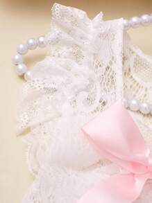 SHEIN Newborn Girl Lace Romper Set For Photoshoot Pink Ribbon Bow Romper Newborn Photo Props Infant Photography Outfit - White - View 7