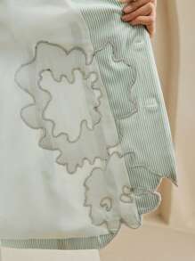 Anewsta 都市时尚复古优雅绿白条纹刺绣修身女士西装外套 - 綠色 - 查看 8