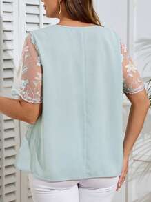 EMERY ROSE Plus Size Women Floral Embroidered Mesh Round Neck Short Sleeve Fashion Blouse, Tunic Top,Summer,Going Out Tops Women,Summers For Women,Country Concert,Vacation Tops,Bohemian Clothes,Countrys Women,Teachers For Women,Business Casual Women,Fall Women Clothes