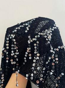 SHEIN ICON 不对称亮片与金属环装饰迷你连衣裙 - 黑色 - 查看 6