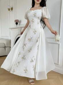 Modelyn 女士时尚浪漫特殊面料白色度假连衣裙 - 白色 - 查看 3