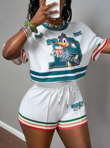 Slaydiva 夏季新款音乐节生日派对毕业季学生日常外出基本百搭休闲度假邮轮旅行海滩海边日光浴网红热销两件套短裤套装女装两件套休闲套装女式露脐上衣短裤套装女式夏季服装 - 白色 - 查看 5