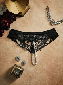 迷你性感珍珠蝴蝶结女士低腰内裤