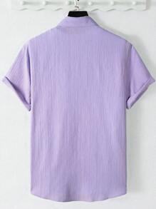 Manfinity Homme 男士夏季休闲纯色短袖衬衫男夏季衬衫男士衬衫夏季清凉衬衫男士短袖衬衫夏季男士衬衫 - 紫色 - 查看 2