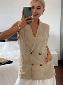 Livesso Women's Summer Short Sleeve V-Neck Loose Casual Thin Blazer,Fall Clothes Business Attire - Brown - View 1