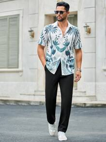 Manfinity VCAY 男士椰子树3D数码印花休闲短袖衬衫