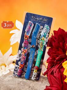 Frida Kahlo X SHEIN Set de 3 recortadores de cejas con estampado floral, con cuchillas que no rayan la piel, se pueden usar en cejas, rostro, Body y otras partes, adecuado para mujeres y hombres, artistas, capullos, flores, artístico, elegante