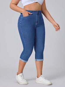 Flexra Plus Size Women Stretchable Blue Denim 7/8 Length Casual Pants  Summer Outfits For Women Festival Outfits  Women Clothing Casual Capri Jeans