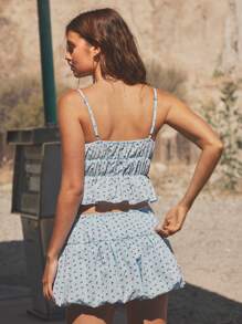 WESTFADE Floral Gingham Tie Front Cami Top & Bow Mini Skort Women Two Pieces Matching Set Nashville Country Western Concert Outfit - Blue and White - View 2
