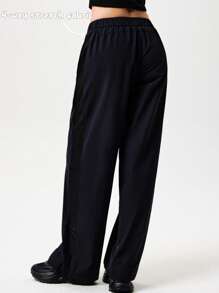 Fluxe Movishi 4-Way Stretch Women's Casual Solid Color Woven Pants With Mesh Panel, Loose Fit Low Waist Wide Leg