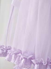 PetitDoll 2 件套蕾丝和网眼透明性感 A 字睡袍，婚礼性感风格，适合外出穿着 - 紫色 - 查看 5
