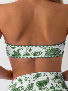 SHEIN Swim Costume da bagno bikini da donna con stampa floreale estiva, sexy, con gonna copricostume - Verde Scuro - Visualizzare 5
