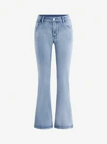 Plus Size Women Y2K Streetwear Embroidered Flare Pants - Light Wash - View 5