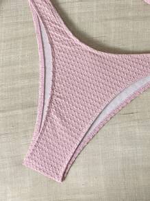 SHEIN Bikini da spiaggia a 2 pezzi, con top a fascia e slip da bagno in maglia jacquard, senza ferretto, con dettagli metallici, da donna