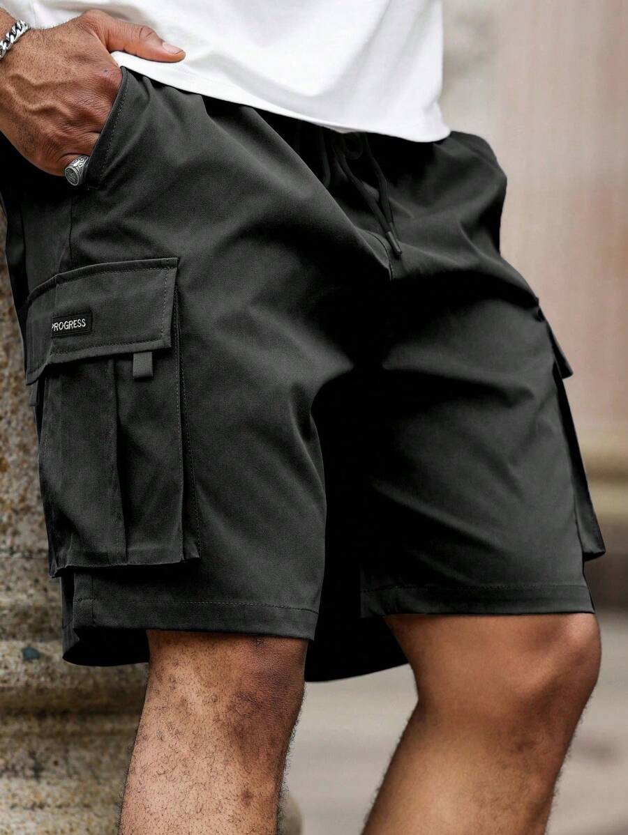 Manfinity Homme 大码男士休闲纯色抽绳腰工装短裤，夏季