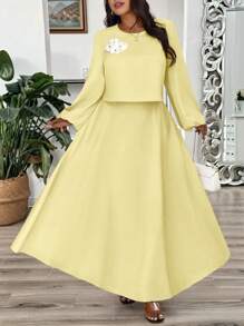 Elenzga Set da 2 pezzi da donna taglie forti, elegante gonna lunga a-line con collo plissettato e maniche a palloncino. Versatile per l'uso quotidiano, confortevole e adatta per occasioni diverse come Capodanno, festival musicali, San Valentino, Ringraziamento, Natale, Ognissanti, Pasqua, carnevale, raduni casual, vacanze al mare, picnic al parco, pendolarismo, shopping, ecc. Tessuto di qualità, design distintivo, molto attraente.