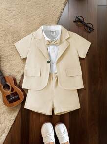 Souflis Baby Boy Casual Plain Short Sleeve Top And Shorts Set