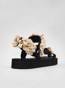 Solezae Ladies Flat Sandals With Seashell Straps Mother's Day Present - Black - View 5