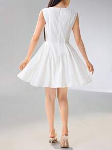 Heiryn Women's Summer Solid Color Round Neck Sleeveless Casual Short White Dress