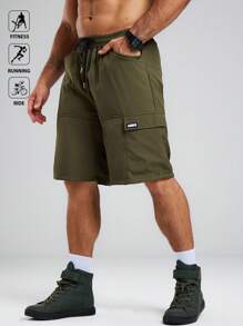 Acti Log Pantaloni scurți sport casual pentru bărbați, culoare solidă, cu talie cu șnur, vară - Verde Armată - Vizualizare 7