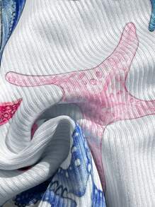 Sweetra Sweetro Summer Vacation Random Print Textured Fabric High-Cut Bikini Bottom - Multicolor - View 3