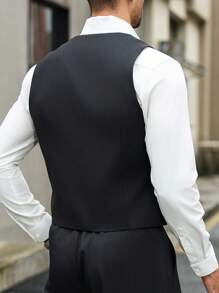 Manfinity Mode Men Single Button V-Neck Black Business Gentleman Suit Vest - Black - View 2
