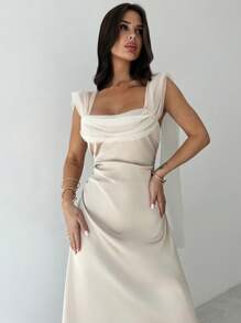 Firerie 夏季女士优雅浪漫派对毕业婚纱，杏色心形领口网眼缎腰修身连衣裙