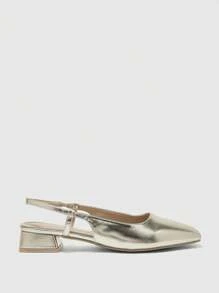 CUCCOO BIZCHIC 女士圆头低跟金色休闲舒适百搭百搭露跟平底乐福鞋 - 金色 - 查看 6