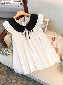 Regalyn 2 pezzi Set di top con maniche a campana e pantaloncini con fiocco, taglie forti, per donne in estate, minimalista, giovane, elegante, adatto per vacanze e uscite