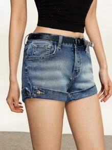 Rina Fox Short vaquero informal de mujer con dobladillo enrollado y bolsillos