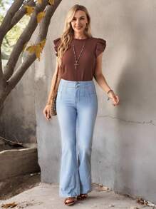 EMERY ROSE Pantalones vaqueros casuales de mujer con cierre delantero y pierna campana