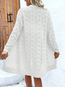 EMERY ROSE Women's Solid Color Single-Breasted Long Sleeve Casual Loose Long Cardigan Fall Winter Cloth For Women - White - View 2