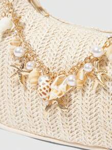 ROMWE Fairycore 1 Set Of Floral Crochet Beach Tote Bag & Accessories, Fashionable Personalized Beach Resort Style Women's Shoulder Bag (Includes 1 Bag And 1 Set Of Accessories)