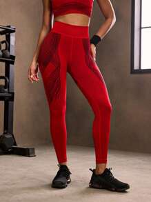 Powerista Kontrastfarbiges Muster Nahtlose Sporthose mit hoher Taille