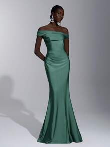 Elitara Elegant & Glamorous Off Shoulder Ruched Bodycon Mermaid Dress, Suitable For Weddings, Singles Parties, Honeymoons, Prom, Bridesmaid, Adults - Green - View 6